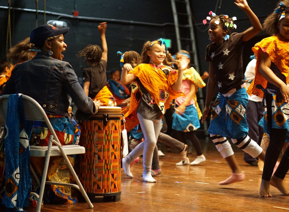 Image of kids participating in an African dance class